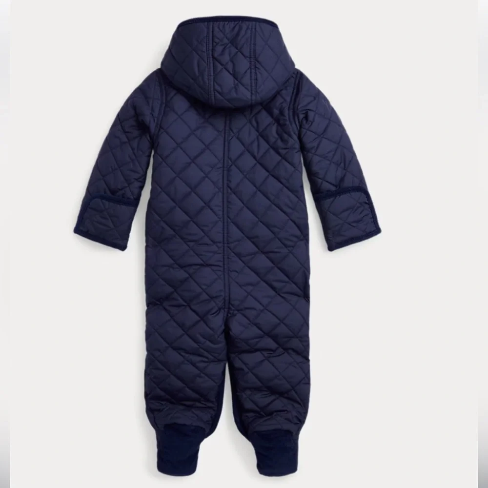 Ralph Lauren Hooded Barn Bunting Baby Quilted Snow Suit Navy 3 month
